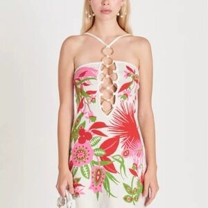 Cult Gaia Strapless Dress in Pink and Green Floral